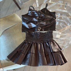 Flowers by Zoe Black Faux Leather Crop Top and Skirt Set